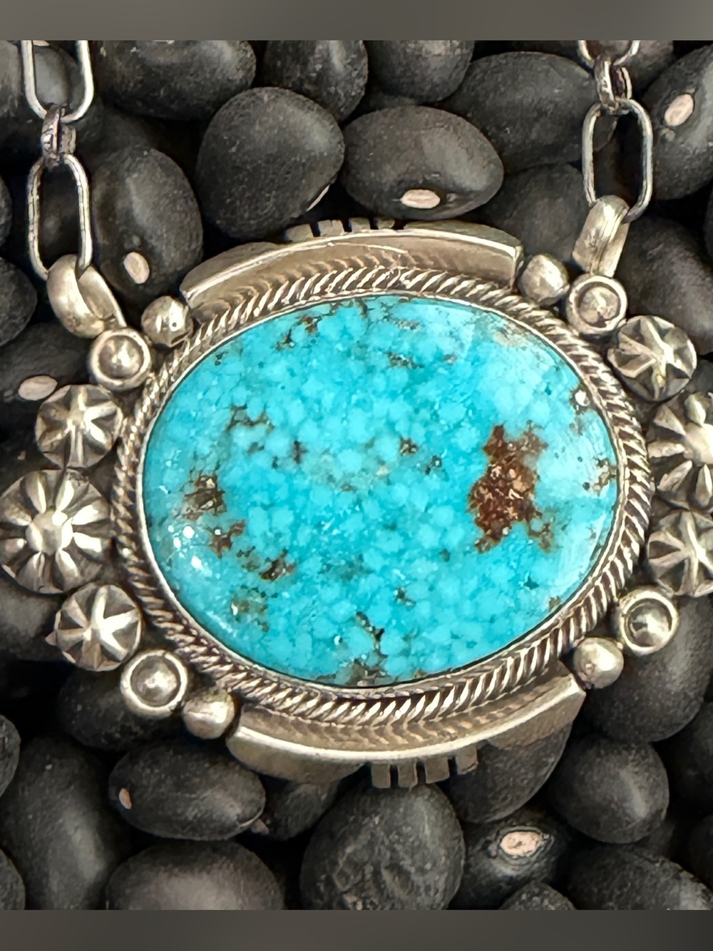 18” Native Kingman Turquoise & Sterling Silver Necklace - Bright Blue